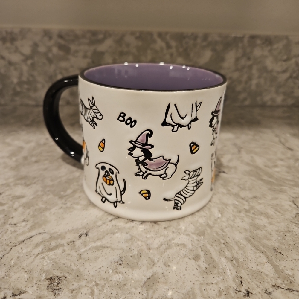 Eli + Ana Ceramic Tricky Treat Ghost Dog Purple Halloween Coffee mug Nwt